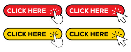 Click Here button with pointer clicking and mouse cursor stick web button set vector on white backgroundのイラスト素材