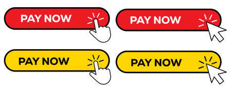Pay now button vector set isolated on white background. Online order marketplace bill payment button...