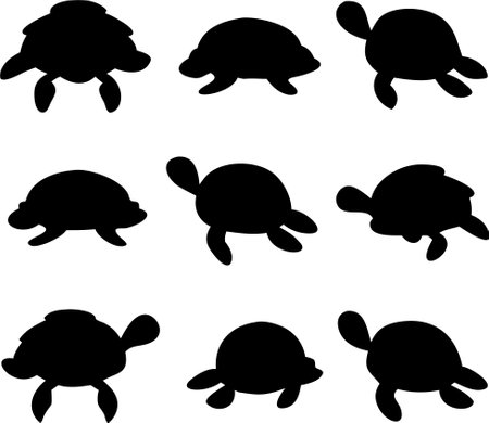 Sea turtle silhouette vector bundle isolated on white backgroundのイラスト素材