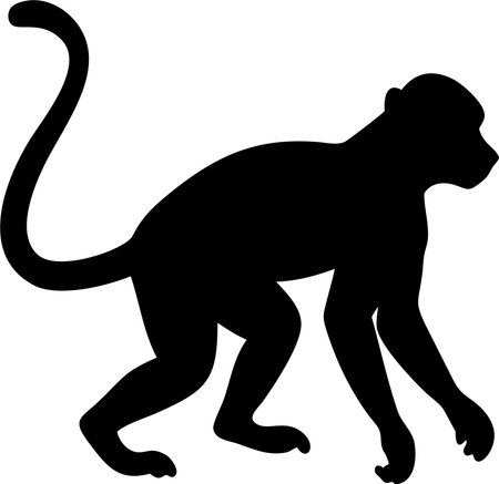 Monkey silhouette black and white vector on white backgroundのイラスト素材