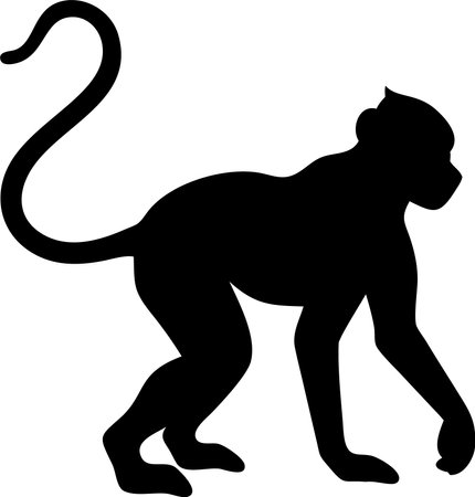 Monkey silhouette black and white vector on white backgroundのイラスト素材