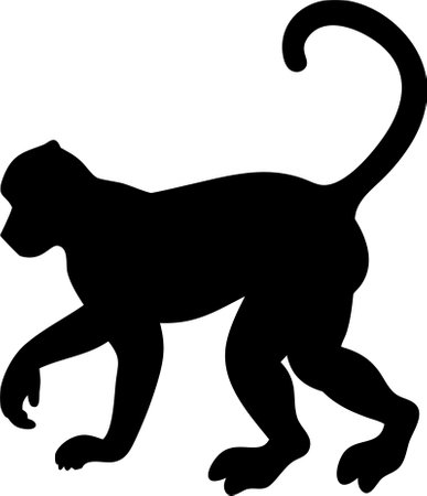 Monkey silhouette black and white vector on white backgroundのイラスト素材