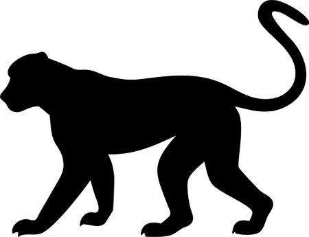 Monkey silhouette black and white vector on white backgroundのイラスト素材