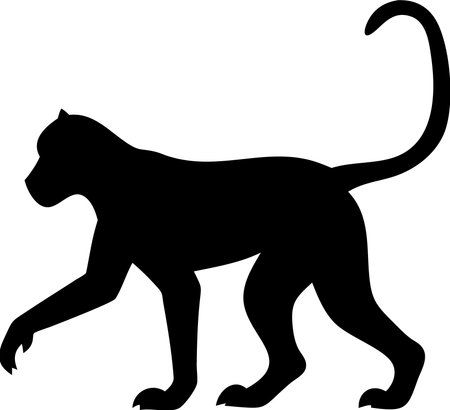 Monkey silhouette black and white vector on white backgroundのイラスト素材