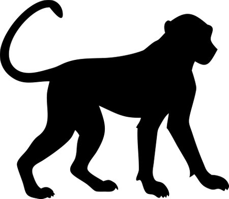 Monkey silhouette black and white vector on white backgroundのイラスト素材