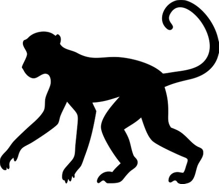 Monkey silhouette black and white vector on white backgroundのイラスト素材