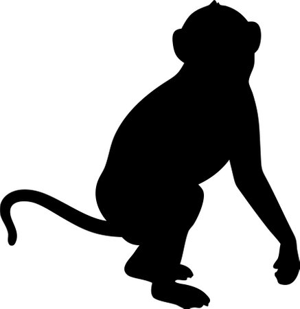 Monkey silhouette black and white vector on white backgroundのイラスト素材