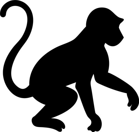 Monkey silhouette black and white vector on white backgroundのイラスト素材