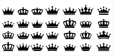 Collection of crow icon set vector on white background. king crown, label, royal, queen, heraldic, luxury, imperial logo vector on white backgroundのイラスト素材