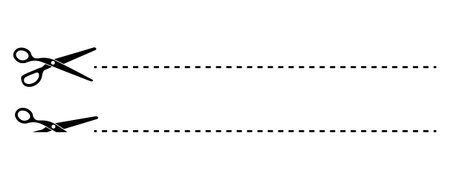 Use scissors to cut a sheet of paper along the dotted lines. Scissors with cut line icon vector on white backgroundのイラスト素材