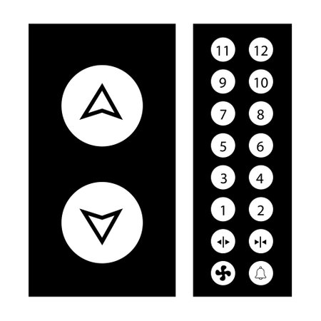 Elevator Buttons Panel and Call Buttons for Building Up and Down silhouette vector isolated on white...