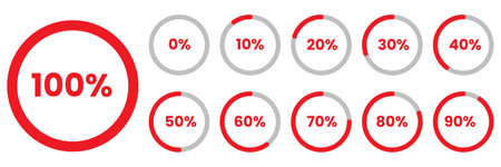 Set of circle percentage diagrams meters from 0 to 100 percent vector on white backgroundのイラスト素材