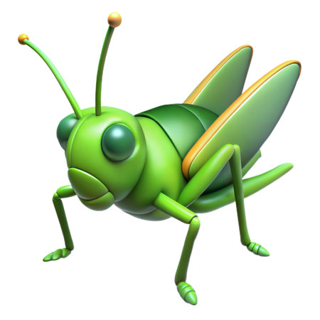 Green grasshopper cartoon character. Isolated on white background.の写真素材