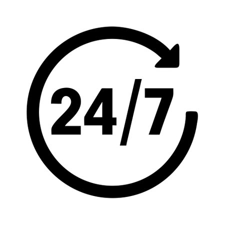 24 hour service icon. 24/7 Availability Icon vector on white background