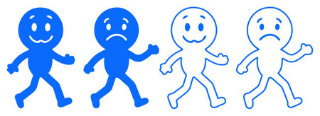 Animated characters expressing different emotions, happy and sad emotion vector on white backgroundのイラスト素材