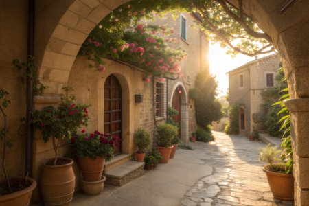 Alleyway. Tuscany. Italy. Europe. Sunset.の写真素材