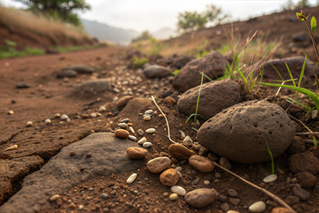 Pebbles on the ground in the desert.の写真素材