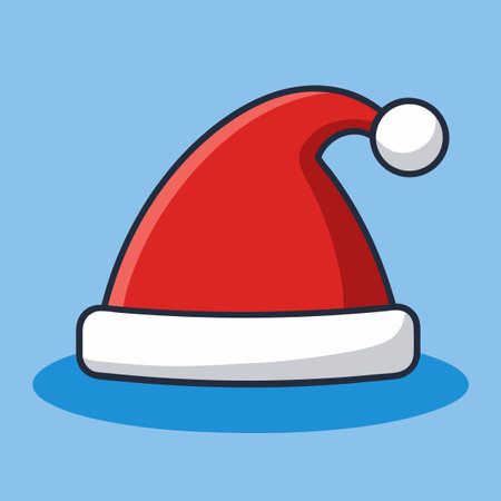 Cartoon Santa Hat Illustration Against a Light Blue Backgroundのイラスト素材