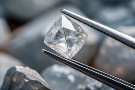 A closeup shot of tweezers with a crystalの写真素材