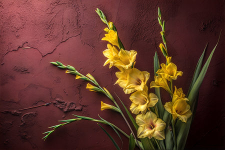 yellow gladiolus on a dark background. tinting. selective focusの写真素材