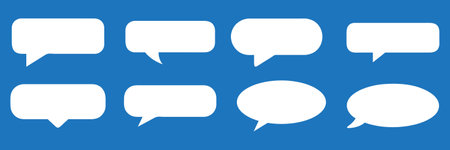 Collection of Blank white Speech Bubbles shape vector on a Blue Background