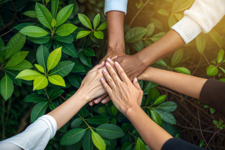 Close up of hands of diverse people holding hands together. Teamwork concept