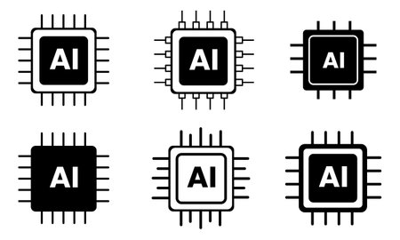 AI Chip Icons Set vector. Aritificial intelligence icon set vector illustration on white background
