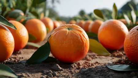 Ripe tangerines on the field. Selective focus.の写真素材