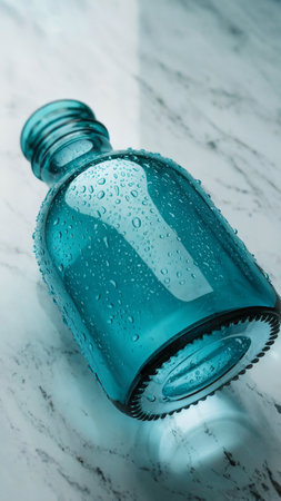 bottle of water on white marble background,vintage color toneの写真素材