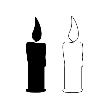 Candle silhouette and line art icon vector isolated on white backgroundのイラスト素材