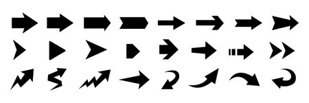 Various black arrow icon vectors. Black arrow icon collection vector. Black arrow icon set vector. Set black arrow icon symbol.のイラスト素材