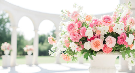 Beautiful flowers in vase decoration in wedding ceremony, stock photoの写真素材