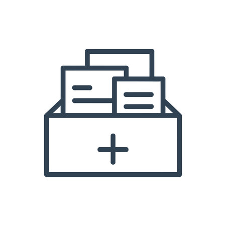 This icon represents a box of medical records. It symbolizes the storage and organization of patient information, health data, and medical documents in a healthcare setting.のイラスト素材