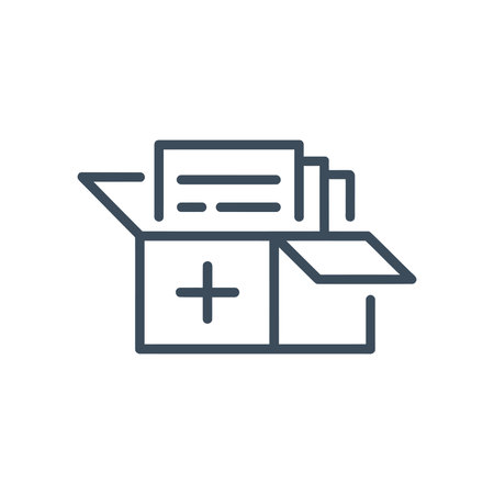 This icon represents a box of medical records. It symbolizes the storage and organization of patient information, health data, and medical documents in a healthcare setting.のイラスト素材
