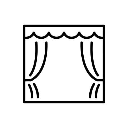 This is a simple line drawing of curtains. The curtains are black and the background is white. The curtains are drawn in a minimalist style. The image is a vector graphic.のイラスト素材
