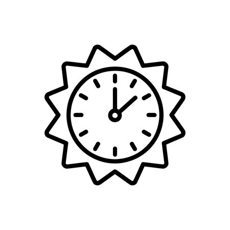 Vector art of clock icon with sun in line styleのイラスト素材