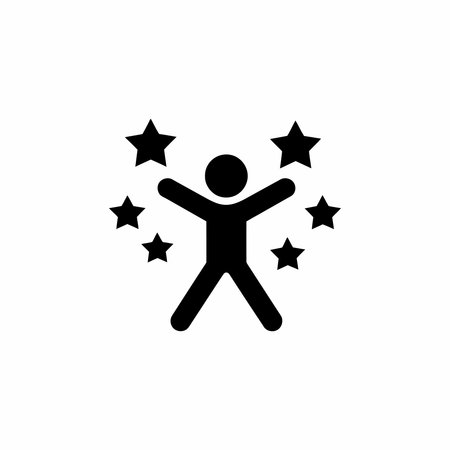 Happy person icon surrounded by five star rating symbol isolated onのイラスト素材