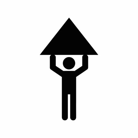 Stick figure holding up a large upward pointing arrow icon vectorのイラスト素材