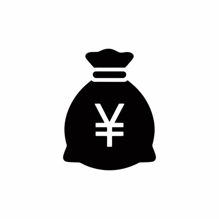 Black icon of money bag with yen currency symbol vector on white backgroundのイラスト素材