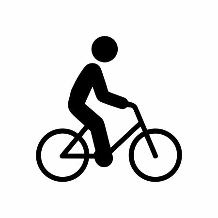 Simple black silhouette icon of person riding bicycleのイラスト素材