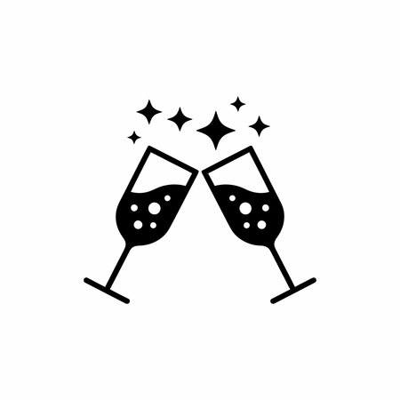 Two champagne glasses clinking with sparkling celebration iconのイラスト素材