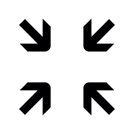 Four modern black arrows pointing in different directions on a clean white background, conveying movement and navigationのイラスト素材
