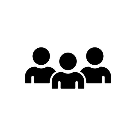 Simple icon of three people standing together, symbolizing teamwork and collaboration
