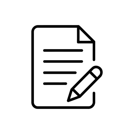 document with pencil icon vector. A thin line sign. Isolated contour symbol illustrationのイラスト素材