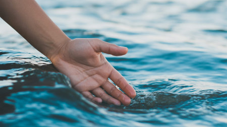 Woman hand in the sea. Close-up of female hand in the water.