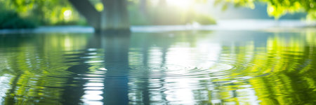 Panoramic view of the city park with reflection of trees in the water