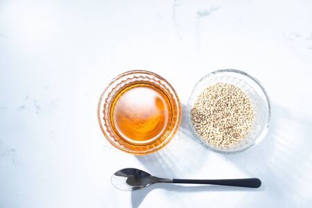 Sesame oil and sesame. Edible and Beauty Oil.の写真素材