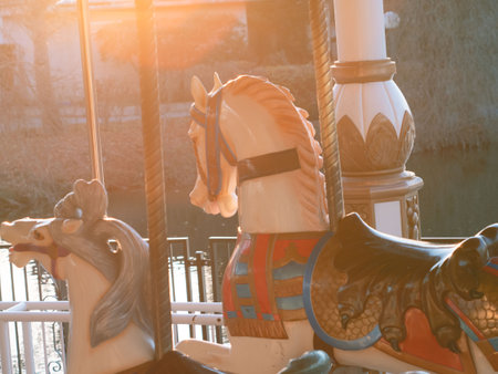 Merry-go-round at an amusement park. An evening view of Japan.の写真素材