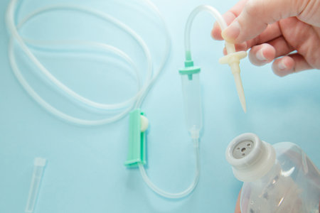 Medical equipment. I.V. bags and tubing.の写真素材