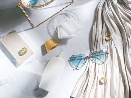 Summer Skin Care, Before Going Out, Sunscreen and Sunglasses.の写真素材